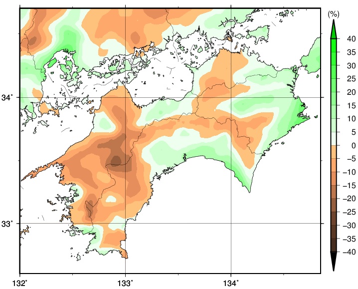 夏降水量変化分布図のグラフ